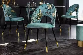 Riess-Ambiente PR&Ecirc;T-&Agrave;-PORTER Esszimmerstuhl t&uuml;rkis, Samt, florales Muster