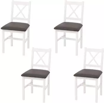 Mendler HWC-F77 Esszimmerstuhl 4er-Set Massivholz, wei&szlig;, Polster grau (HWC-F77)