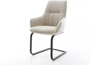 DeLife Zelia-Flex Freischwinger mit Armlehnen, Webstoff soft beige, Gestell schwarz (45833)