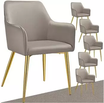 TecTake Avane Armlehnstuhl Samtoptik, gepolstert, taupe, 6er-Set