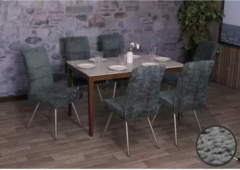 MCW MCW-G55 Esszimmerstuhl Chenille blau-gr&uuml;n, Edelstahl geb&uuml;rstet (800000861841)