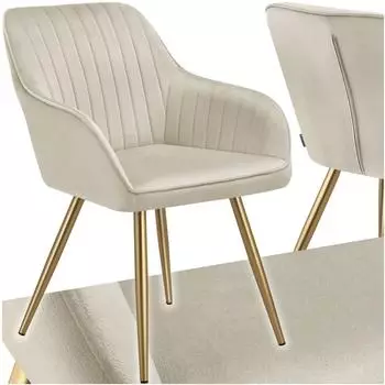 TecTake Marilyn Stuhl Samtoptik gesteppt, creme/gold (405717)