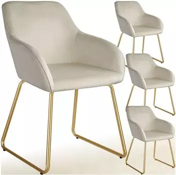 TecTake Jeane Esszimmerstuhl Samtoptik creme/gold, Kufengestell, 4er-Set