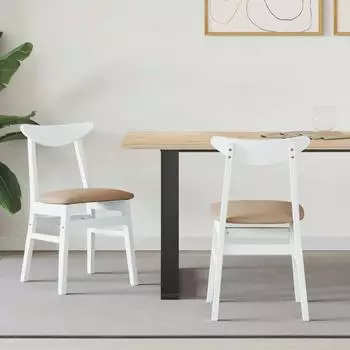 vidaXL Esszimmerst&uuml;hle 2er-Set, massives Gummiholz, wei&szlig; (42020436)