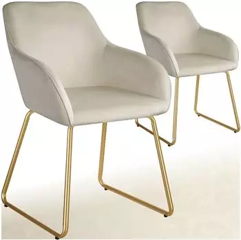 TecTake Jeane Esszimmerstuhl Samtoptik creme/gold, Kufengestell, 2er-Set