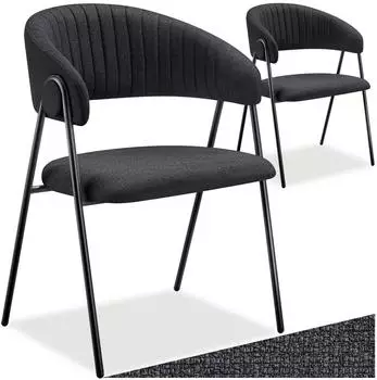 TecTake Bedano Armlehnstuhl gepolstert, Webstoff, schwarz, 2er-Set (150kg)