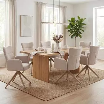 Mendler HWC-N11 Esszimmerstuhl 6er-Set, drehbar, Boucl&eacute; 350g/m&sup2;, beige (3x153673)