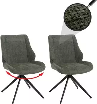 MCW MCW-O48 Esszimmerstuhl 2er-Set, drehbar, Chenille, gr&uuml;n (102044)