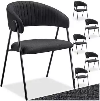 TecTake Bedano Armlehnstuhl gepolstert, Webstoff, schwarz, 6er-Set (150kg)