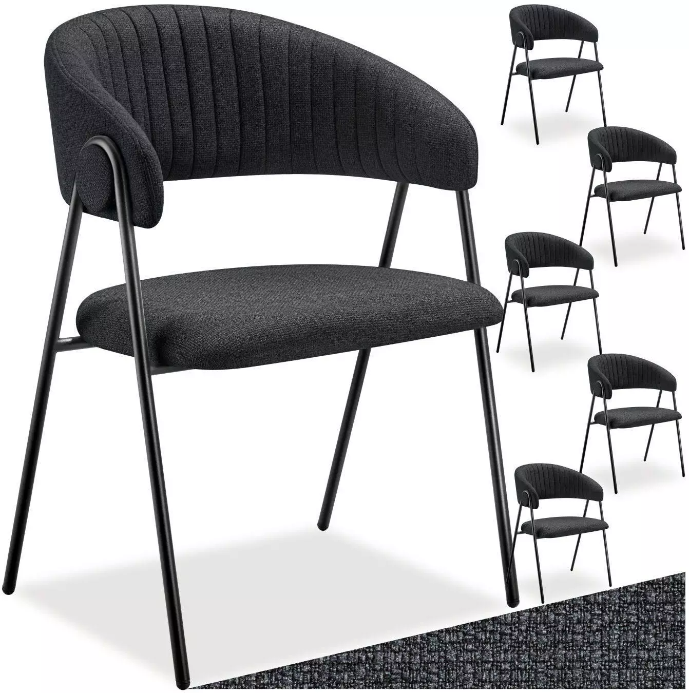 TecTake Bedano Armlehnstuhl gepolstert, Webstoff, schwarz, 6er-Set (150kg) Esszimmerstuhl ab 312,79€