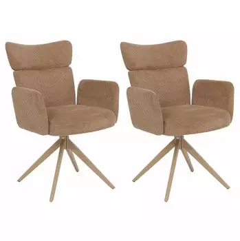 MCW MCW-N11 Esszimmerstuhl 2er-Set Boucl&eacute; 350g/m&sup2; hellbraun, Beine Holz-Optik (102032)