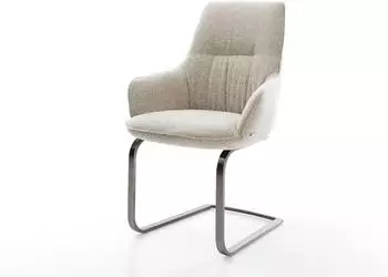 DeLife Zelia-Flex Freischwinger mit Armlehnen, Webstoff Soft Beige, Gestell graphit (45832)
