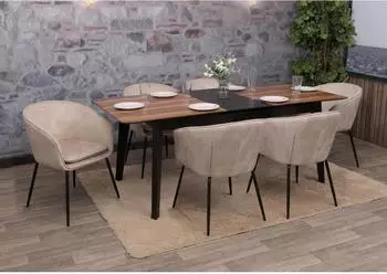 MCW Esszimmerstuhl MCW-O28 Stoff/Textil, taupe, 6er-Set (MCW-O28)