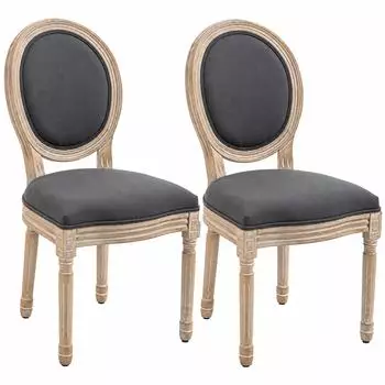 HomCom Esszimmerst&uuml;hle 2er Set Rattan-R&uuml;ckenlehne, Leinenoptik, grau (835-524V80GY)