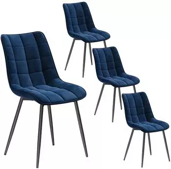 Woltu Esszimmerstuhl 4er-Set, Samt, blau, Metallbeine