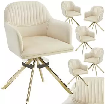 TecTake Lona Drehstuhl Samt, cr&egrave;me/gold, 6er-Set (56x59x81cm)