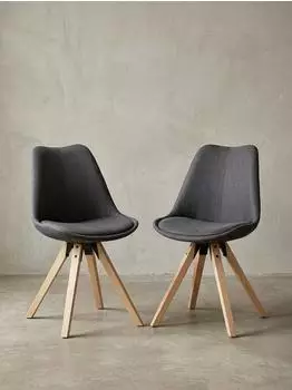 KADIMA DESIGN LIMA Esszimmerstuhl 2er Set, Retro, Stoff, anthrazit