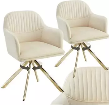 TecTake Lona Drehstuhl Samt, cr&egrave;me/gold, 2er-Set (56x59x81cm)