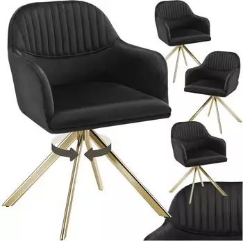 TecTake Lona Drehstuhl mit Armlehnen, Samt, schwarz/gold (4er Set)