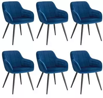 Woltu Esszimmerst&uuml;hle 6er-Set, Samt, mit Armlehnen, Metallgestell, blau