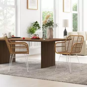 HomCom Esszimmerst&uuml;hle 2er Set mit R&uuml;ckenlehne, Rattanoptik, hellbraun