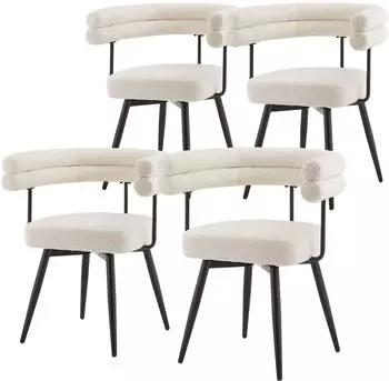 ML-Design Esszimmerst&uuml;hle 4er-Set, Teddy-Stoff, beige, drehbar 360&deg; (490018972)