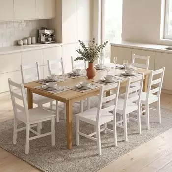 HomCom Esszimmerst&uuml;hle 8er-Set, Kiefernholz, wei&szlig; (800001792045)