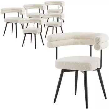 ML-Design Esszimmerst&uuml;hle 6er-Set, Teddy-Stoff, beige, drehbar 360&deg;, Metallf&uuml;&szlig;e (490018973)