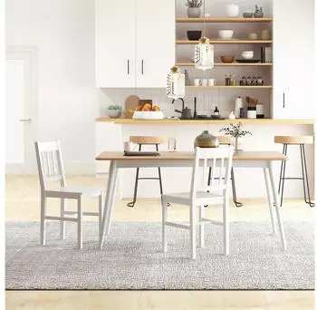 HomCom Esszimmerstuhl mit R&uuml;ckenlehne, Kiefernholz, wei&szlig;, 2er-Set
