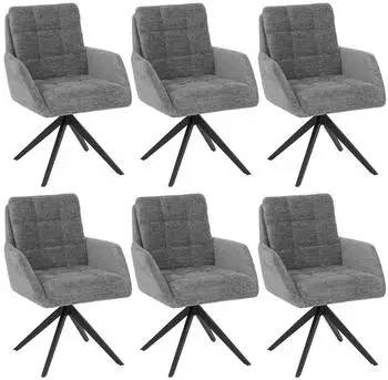 MCW Esszimmerstuhl Q36 6er-Set drehbar, Chenille-Stoff, grau (MCW-Q36)