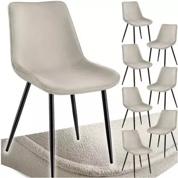 TecTake Gepolsterte St&uuml;hle Samt-Optik Creme, 8er-Set (404941)
