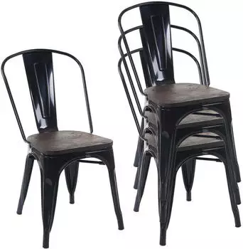 MCW MCW-A73 Bistrostuhl stapelbar, Holzsitzfl&auml;che, schwarz, 4er-Set (800000417113)