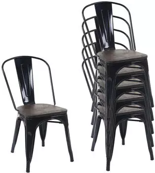 MCW Bistrostuhl A73 6er-Set, Holzsitzfl&auml;che, stapelbar, schwarz (800000417084)