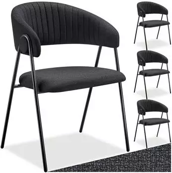 TecTake Bedano Armlehnstuhl gepolstert, Webstoff, schwarz, 4er-Set (150kg)