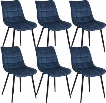 Woltu Esszimmerstuhl 6er-Set, gepolstert, Samt, blau (BH142bl-6)