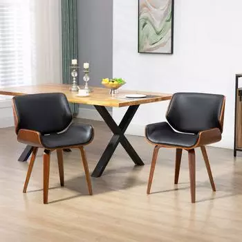 HomCom Esszimmerst&uuml;hle 2er Set Kunstleder, Holzbeine, schwarz (800001337432)