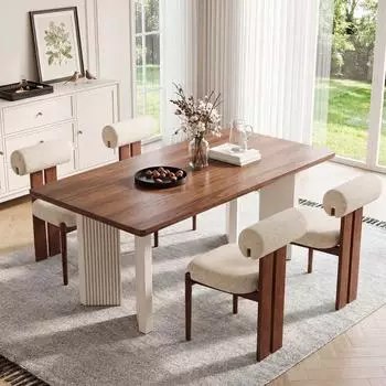 COLAMY Esszimmerst&uuml;hle 4er-Set zylindrische R&uuml;ckenlehne, Holzgestell, beige (DCW37E-BE-FB-2P-2B)
