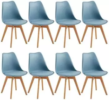 LuxusKollektion Morandi Esszimmerst&uuml;hle 8er-Set, PU-Leder, Massivholzbeine, lichtblau (220588)