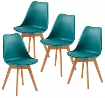 LuxusKollektion Esszimmerst&uuml;hle 4er-Set, PU-Sitz, t&uuml;rkis, Buchenholzbeine (220751)