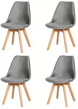 LuxusKollektion Esszimmerst&uuml;hle 4er Set, Samt, dunkelgrau, Massivholzbeine