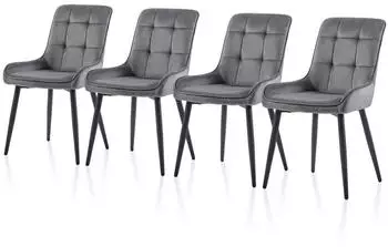 LuxusKollektion Esszimmerst&uuml;hle 4er-Set, Samt, grau, gepolstert, Metallbeine