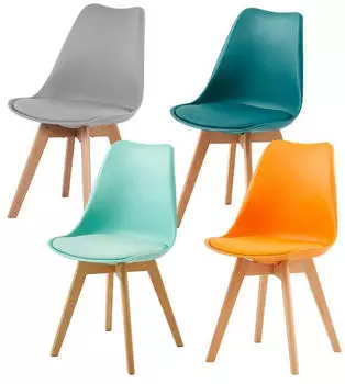 LuxusKollektion Esszimmerst&uuml;hle 4er-Set skandinavisch, PU-Sitzkissen, Massivholzbeine, mehrfarbig