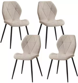 LuxusKollektion Esszimmerst&uuml;hle 4er-Set, gepolstert, Rautenmuster, beige, Metallbeine