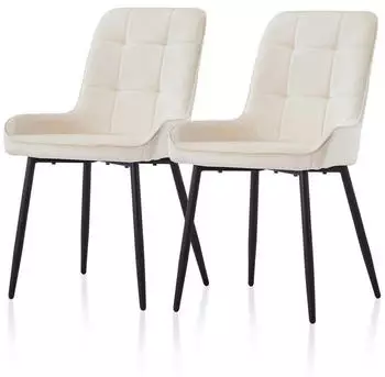 LuxusKollektion Esszimmerst&uuml;hle 2er Set Samt, gepolstert, Metallbeine, creme