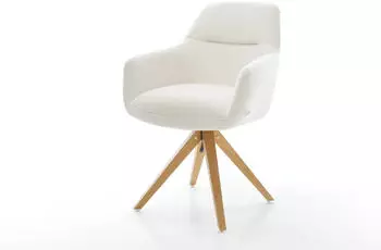 DeLife Pejo-Flex Drehstuhl Bouclé soft beige, Holzgestell natur (42354)