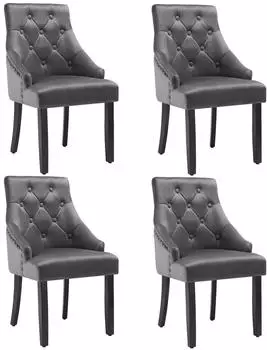 TecTake Everdeen Esszimmerstuhl Samtoptik, gesteppt, dunkelgrau/schwarz, 4er-Set
