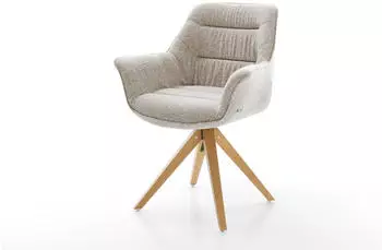 DeLife Kaira-Flex Drehstuhl Webstoff soft beige, Holzgestell kantig natur (42107)