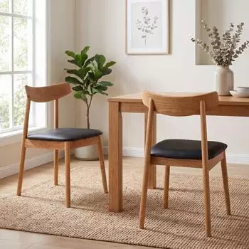 ebuy24 Nemi Esszimmerstuhl 2er-Set, Eiche/Schwarz, PU-Kunstleder (46-45317)