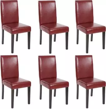 Mendler Littau 6er-Set Esszimmerstuhl Kunstleder, rot-braun, dunkle Beine (33692+33706)
