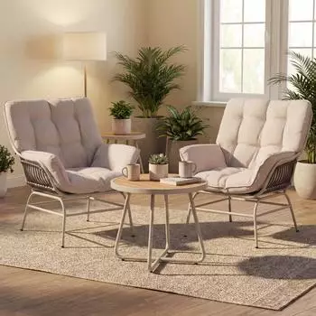 Mendler HWC-P75 2er-Set Loungestuhl Poly-Rattan/Metall, hellgrau, Polster beige (HWC-P75)